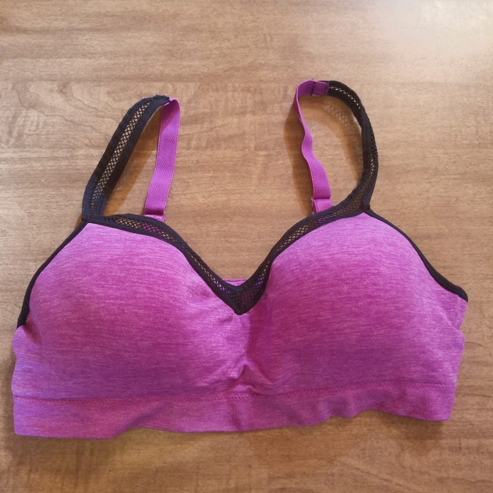 Purple Bra, Black mesh-look trim.